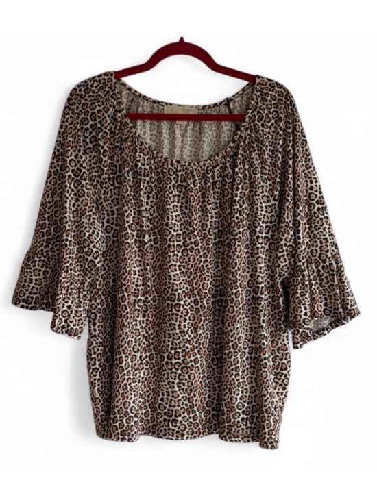 Michael Kors Tops - Michael Kors Leopard Print 3/4 Sleeve Knit Peasant Shirt Size 2X